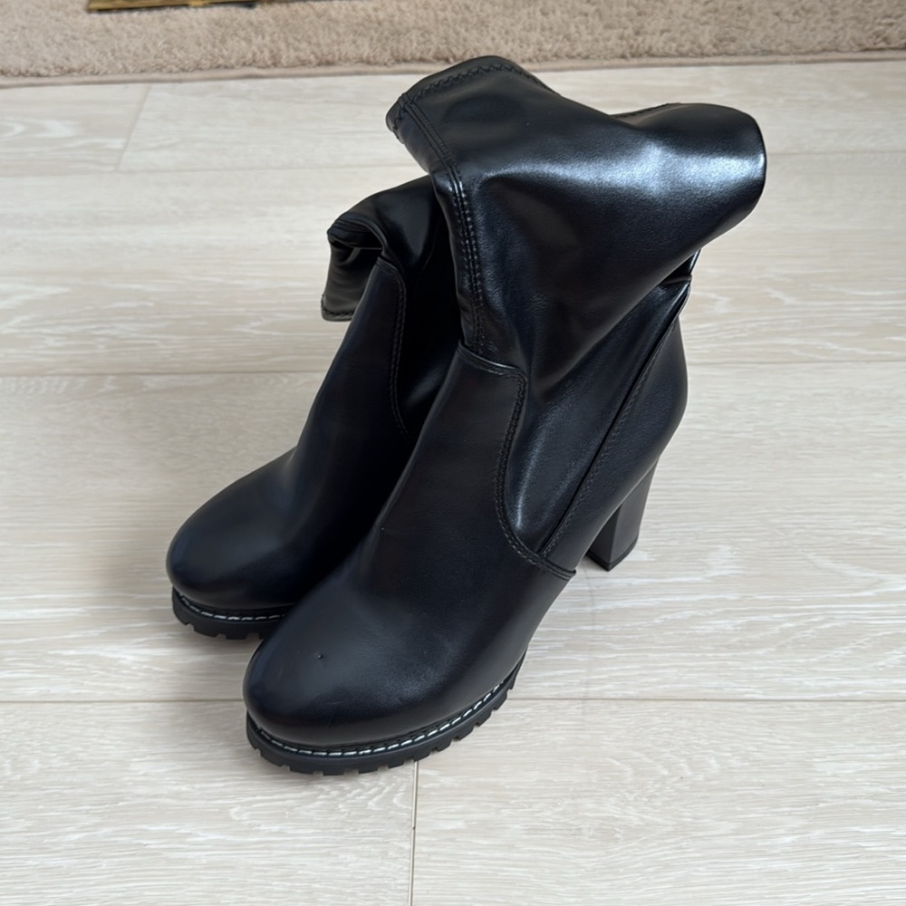 3/$10 Sleek Black Faux High Heel Boots for Women - Picture 3 of 11